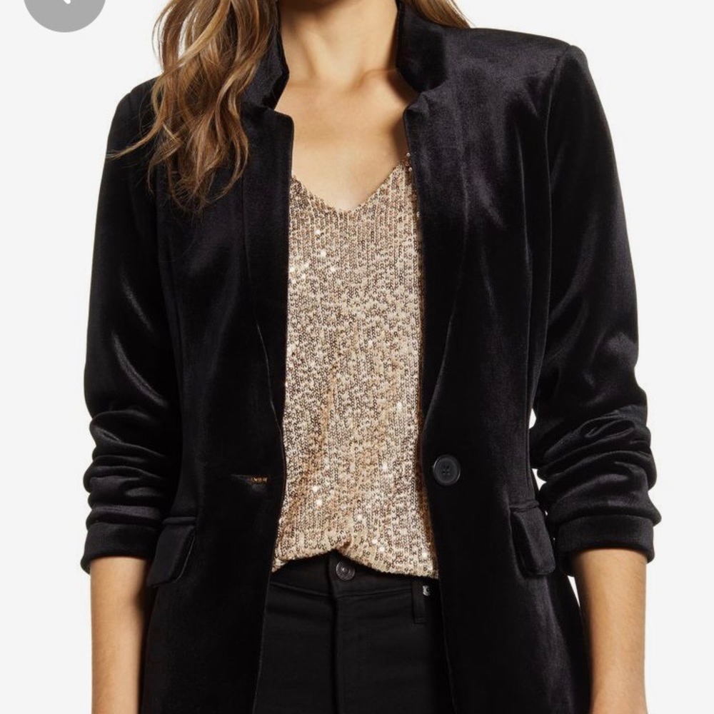 Chico’s classic one button velvet blazer Sz 2 - Picture 2 of 7